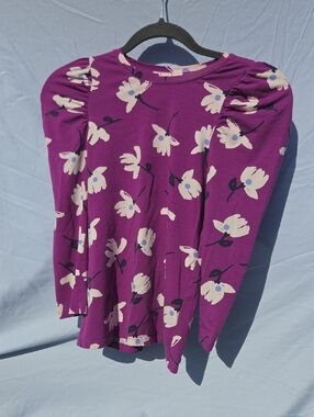 Tea Collection Purple Floral Puff-Sleeve Long Sleeve Top Size 10